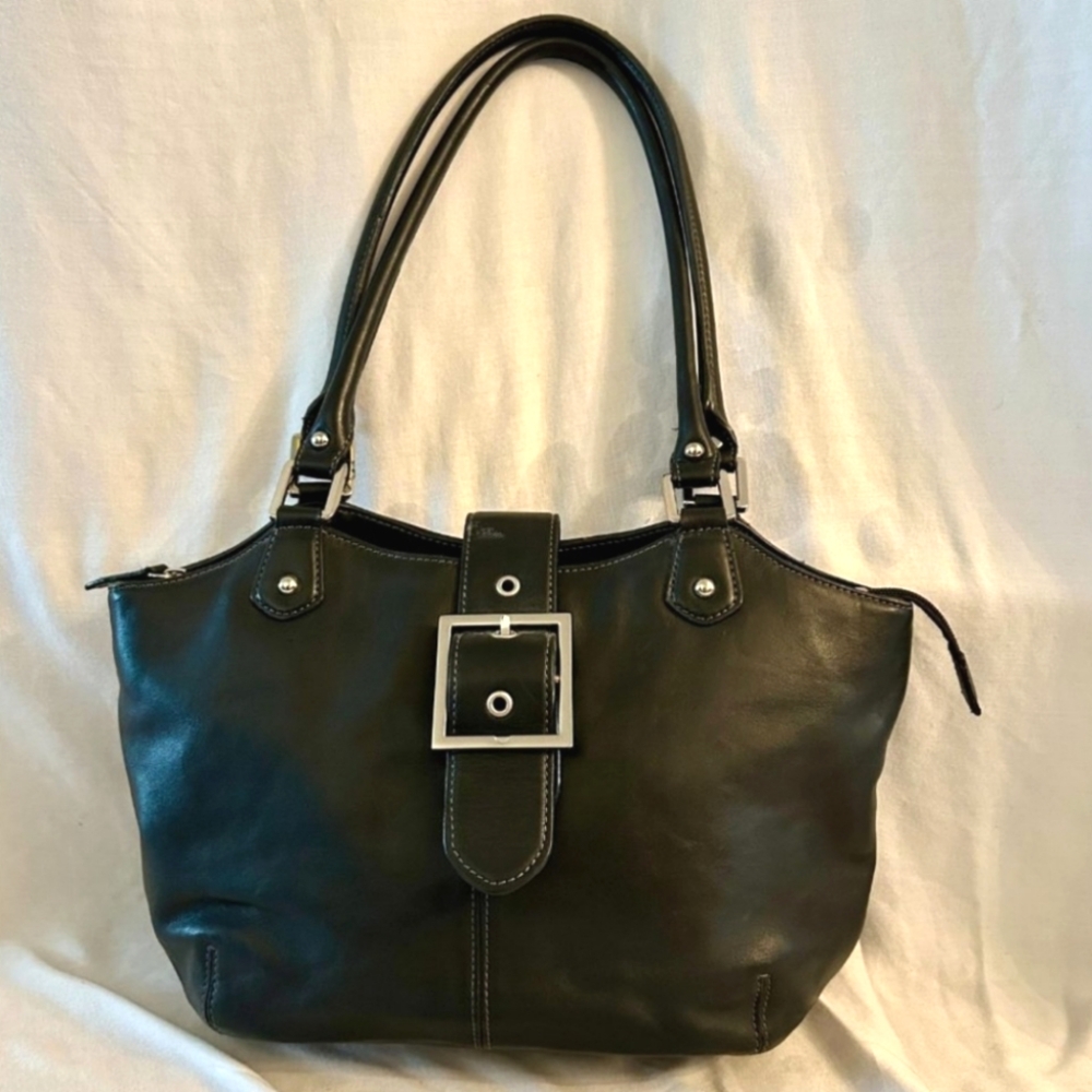 Tignanello Black Leather Satchel Bag